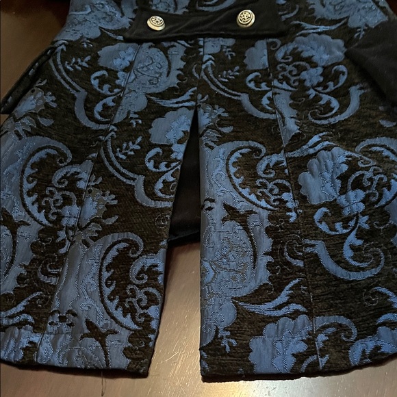 Shrine Blue and Black Brocade Coat - Picture 7 of 7